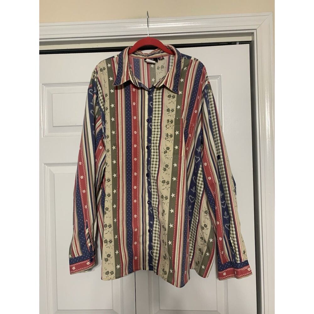 Vintage Tapestry Button Up Farmhouse Americana Cottagecore Mixed Print Size 32
